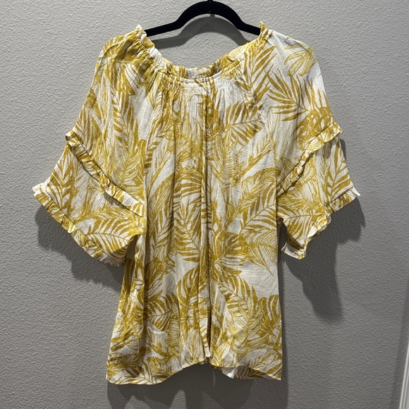 💛 Nanette Lepore Yellow Leaf Print Women's Top – SZ XL 💛 - Picture 4 of 4